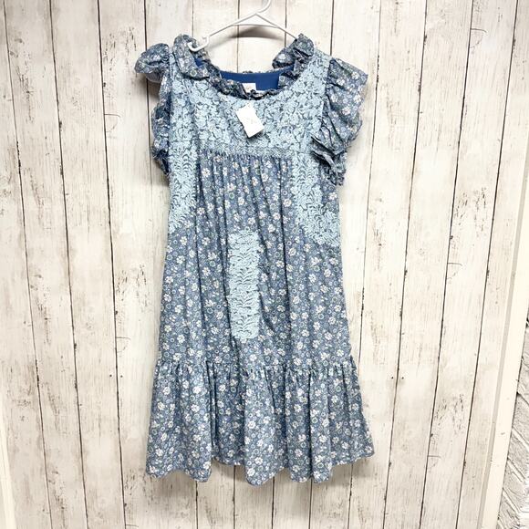 J. Marie Dress Women Size XS Blue Tiered Embroidered Midi Flutter Sleeve Pockets - Picture 1 of 6